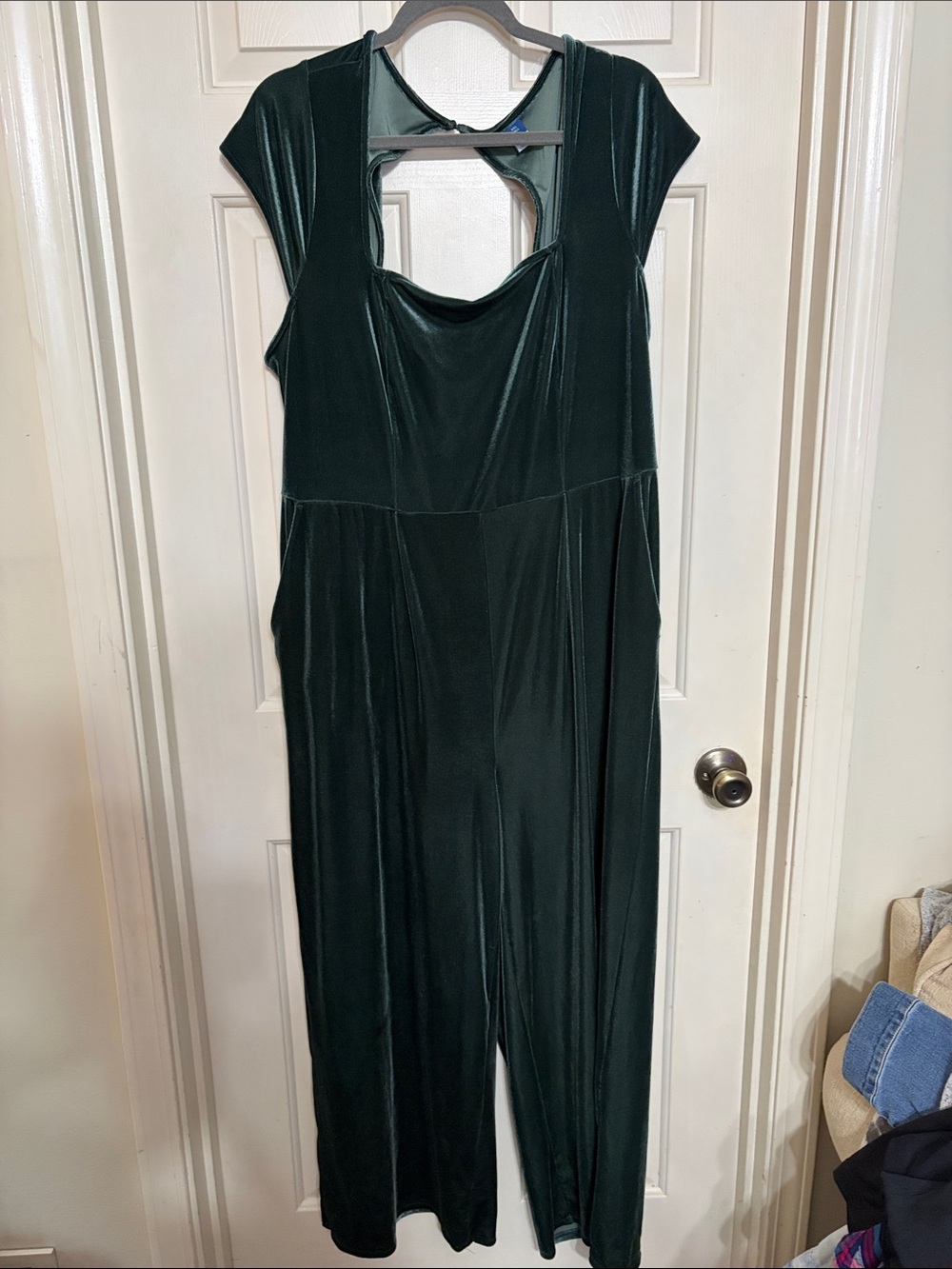 Old Navy Dark Green Velvet Jumpsuit with Draped Front
